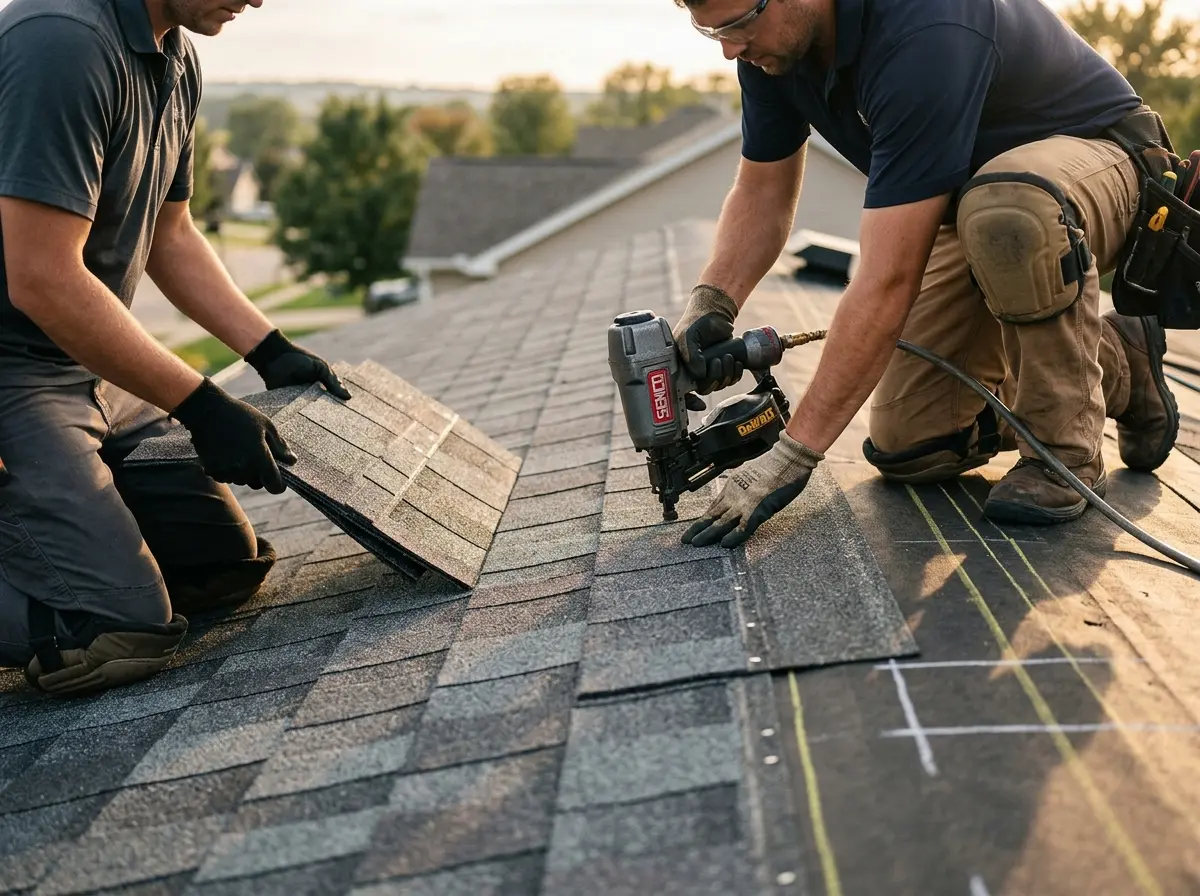 Professional roofer working on a residential roof in San Francisco